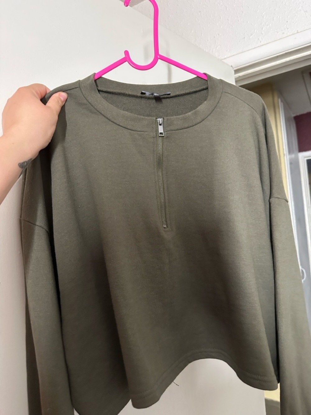Fashion Nova Olive Half-Zip Pullover Sweatshirt